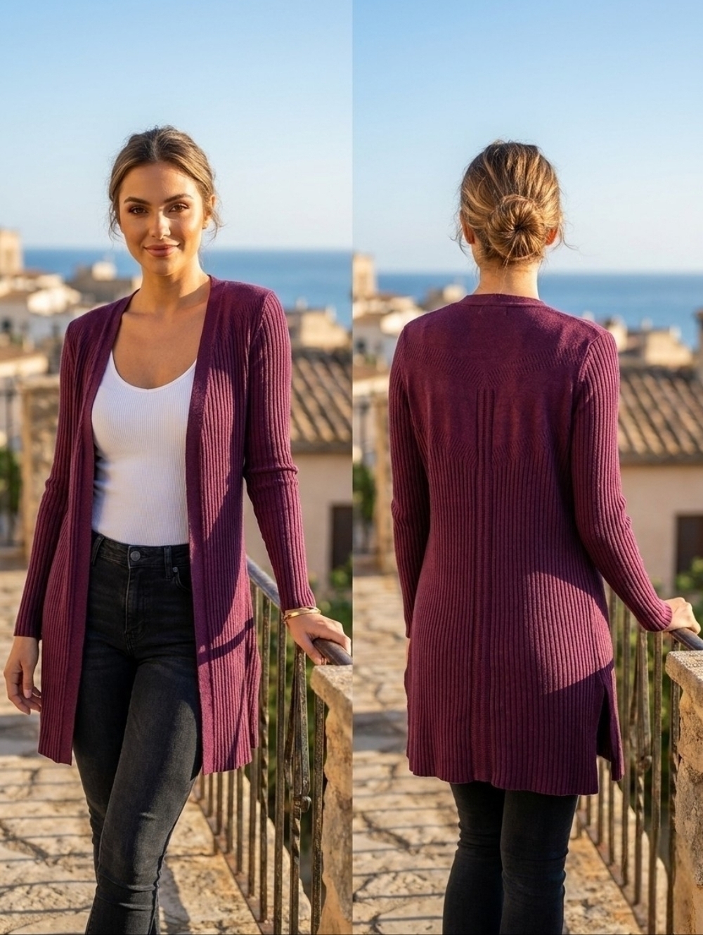 Love Ellie Large Burgundy Ribbed Long Sleeve Cardigan